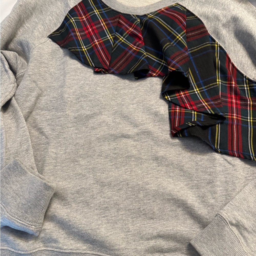 J. Crew Gray Sweatshirt with Colorful Plaid Accent